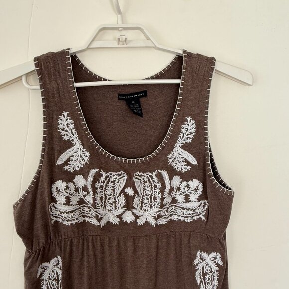 Grace Elements Sleeveless Embroidered Tunic Dress Brown White - Picture 2 of 4